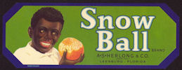 #ZLCA*019 - Snow Ball Brand Orange Crate Label - Black Boy Pictured