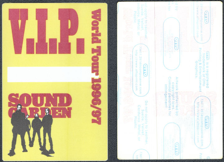 ##MUSICBP1683 - Soundgarden OTTO Cloth VIP Pass from the 1996/96 World Tour - Chris Cornell