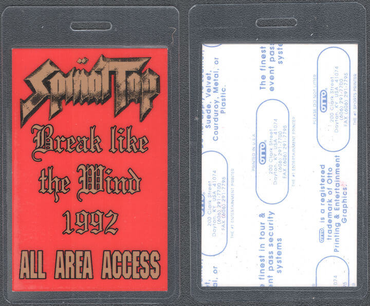 ##MUSICBP1719 - Scarce Spinal Tap OTTO Laminated All Area Access Pass from the 1992 Break Like the Wind Tour