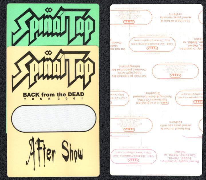 ##MUSICBP1059 - Pair of Spinal Tap Cloth After Show Backstage Pass from the 2001 Back from the Dead Tour