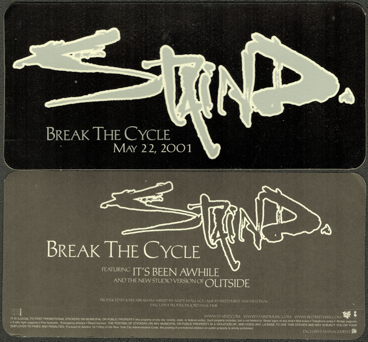 ##MUSICBQ0195 - Staind Promotional Sticker for Break the Cycle Album from May 22, 2001