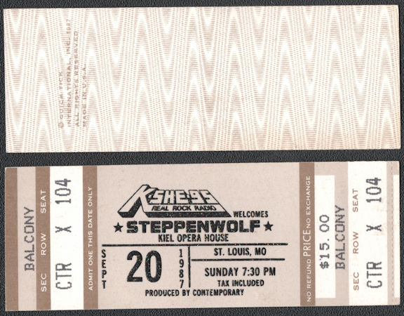 ##MUSICBPT0037 - 1987 Steppenwolf Ticket from the Kiel Opera House Concert in 1987