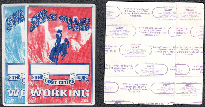 ##MUSICBP1054 - Pair of Steve Miller Band Cloth OTTO Backstage Pass for the 1992 Lost Cities Tour