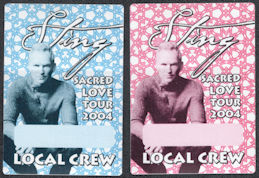 ##MUSICBP1070 - Pair of 2004 Sting OTTO Cloth Local Crew Passes from the Sacred Love Tour