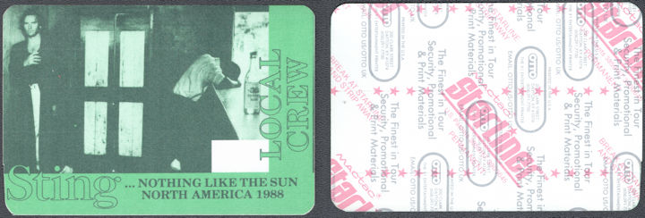 ##MUSICBP1743 - Sting OTTO Cloth Local Crew Pass from the 1988 Nothing Like the Sun Tour