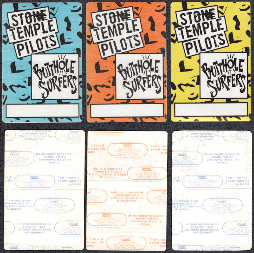 ##MUSICBP1068 - Group of 3 1993 Stone Temple Pilots/Butthole Surfers OTTO Cloth Backstage Passes from the Core Tour