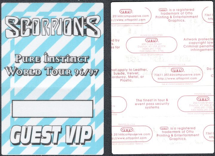 ##MUSICBP1690 - Scorpions OTTO Cloth Guest VIP Pass from the 1996/97 Pure Instinct Tour