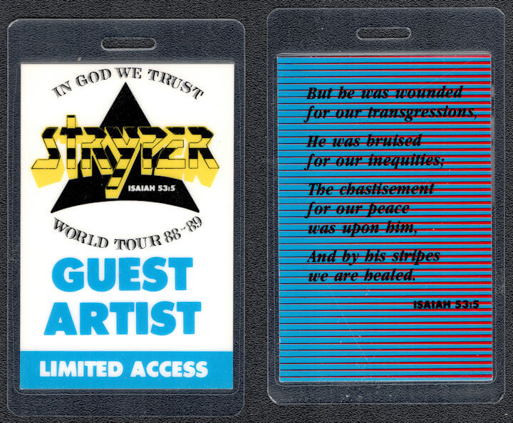 ##MUSICBP1071 - Stryper OTTO Laminated Backstage Pass from the 1988-89 In God We Trust World Tour
