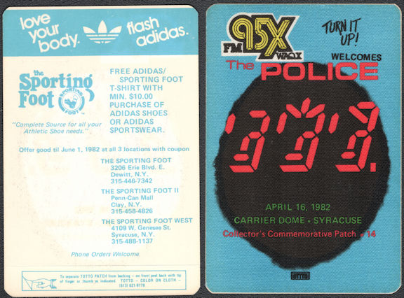 ##MUSICBP0744  - 1982 The Police (and Joan Jett) Ghost Tour OTTO Cloth Radio Pass - Radio promo 95x FM