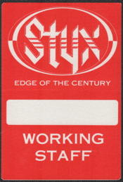 ##MUSICBP0593  - 1990 Styx Cloth OTTO Working Staff Backstage Pass from the Edge of the Century Tour