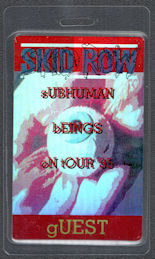 ##MUSICBP1058 - Skid Row Laminated OTTO Guest Pass for the 1995 Subhuman Beings on Tour