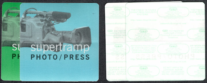 ##MUSICBP1205 - Pair of Supertramp OTTO Backstage Photo/Press Passes from the 2002 One More for the Road Tour 