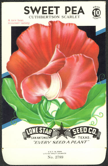 #CE032 - Cuthbertson Scarlet Sweet Pea Lone Star 10¢ Seed Pack - As Low As 50¢ each