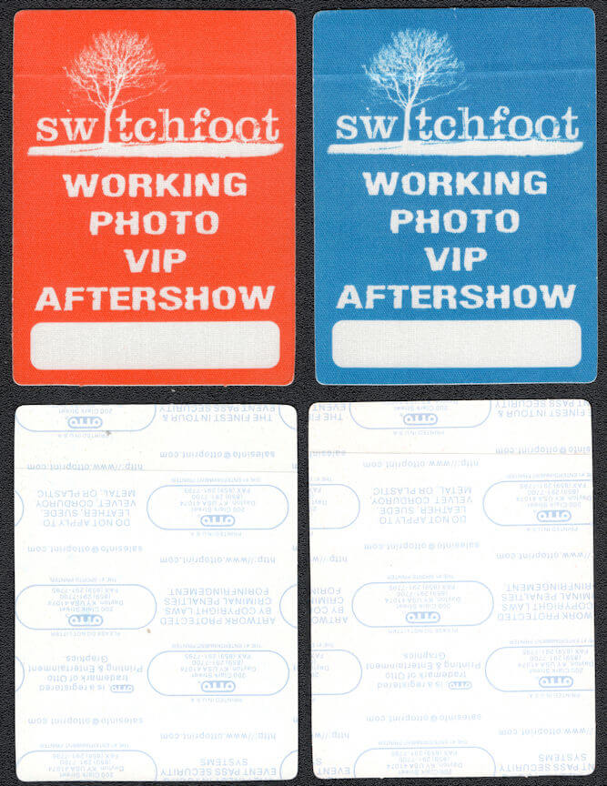 ##MUSICBP1077 - Pair of Switchfoot OTTO Cloth Working, Photo, VIP, Aftershow Pass