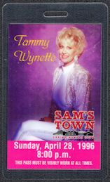 ##MUSICBP1072 - Tammy Wynette OTTO Laminated Backstage Pass from the 1996 show at Sam's Town Casino in Kansas City