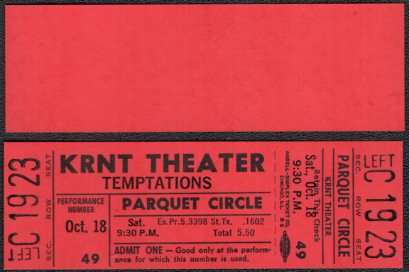 ##MUSICBPT0040  - KRNT Theater Ticket for The Temptations on October 18, 1969