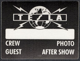 ##MUSICBP1210 - Tesla OTTO Cloth Backstage Crew/Guest/Photo/Aftershow Pass from the 1996 Best of Tesla Tour