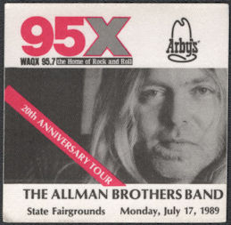 ##MUSICBP0938  - The Allman Brothers Band Radio Event Pass from the 1989 20th Anniversary Tour