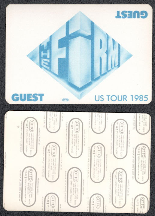 ##MUSICBP1248 - The Firm OTTO Cloth Backstage Guest Pass from the 1985 US Tour