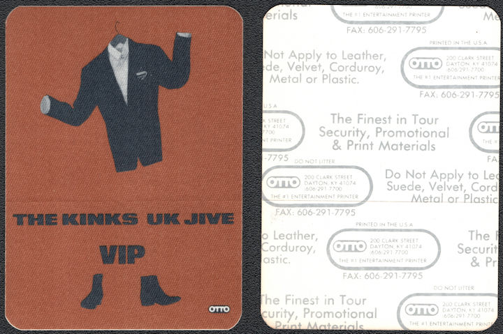 ##MUSICBP0976 - The Kinks OTTO Cloth VIP Backstage Pass from the 1989 UK Jive Tour
