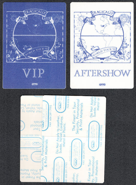 ##MUSICBP1207 - Pair of The Tragically Hip OTTO Cloth Backstage VIP and Aftershow Passes from the 1991 Road Apples Tour