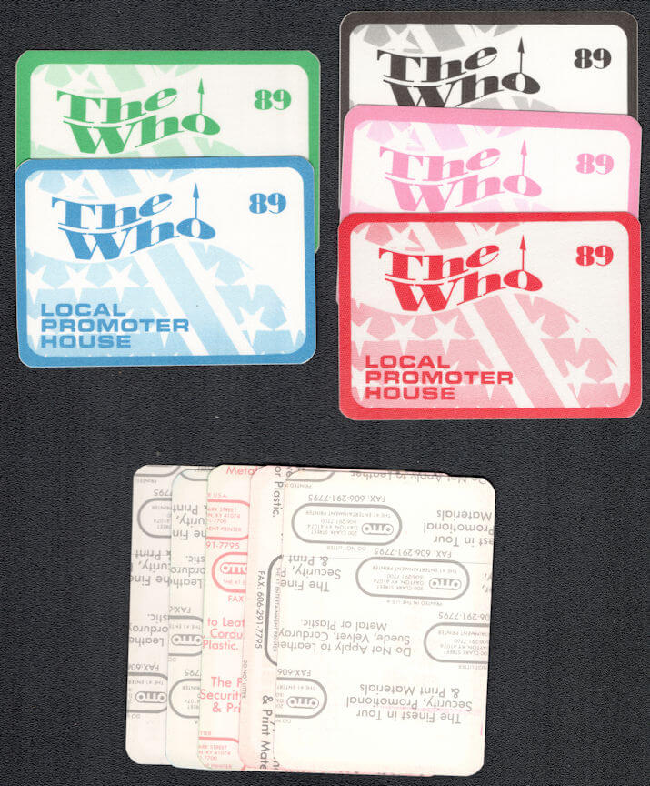 ##MUSICBP1101 - Set of 5 The Who OTTO Local Promoter House Passes from the 1989 The Kids Are Alright Reunion Tour