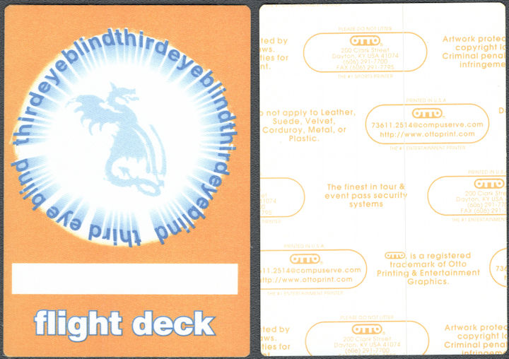##MUSICBP1726 - Third Eye Blind OTTO Cloth Flight Deck Pass from the 2000 Dragons and Astronauts Tour