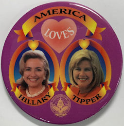 #PL374 - Large Pinback Picturing Young Hillary Clinton and Tipper Gore