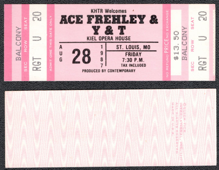 #MUSICBPT0623 - 1987 Ace Frehley (KISS) & Y & T Ticket from a Kiel Opera House Concert
