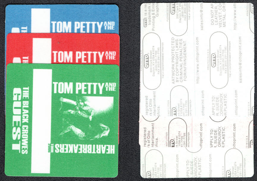 ##MUSICBP1082 - Set of 3 Tom Petty and the Heartbreakers OTTO Cloth Guest Passes from the 2005 Tour With the Black Crowes