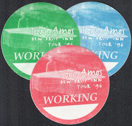 ##MUSICBP1087 -  Set of 3 Tori Amos OTTO Cloth Working Pass from the Dew Drop Inn Tour in 1996