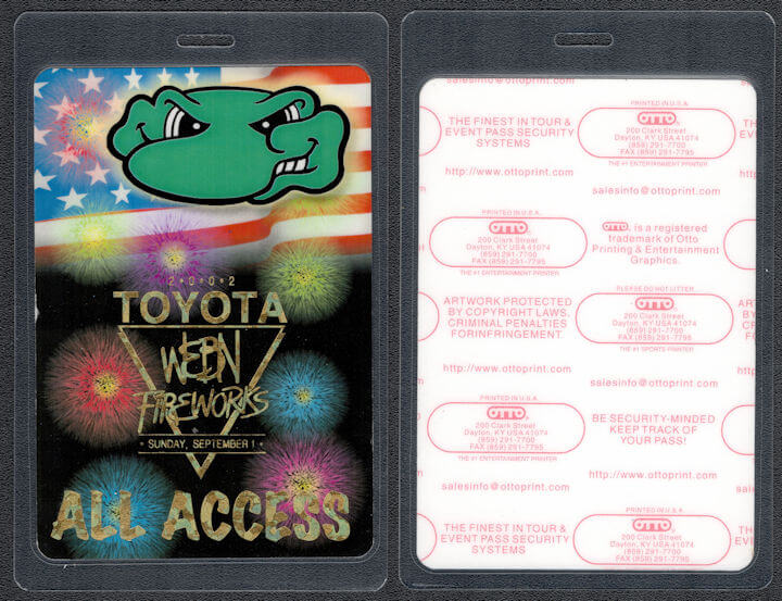 ##MUSICBP1161- 2002 Toyota/WEBN Cincinnati Fireworks OTTO Laminated Working Pass