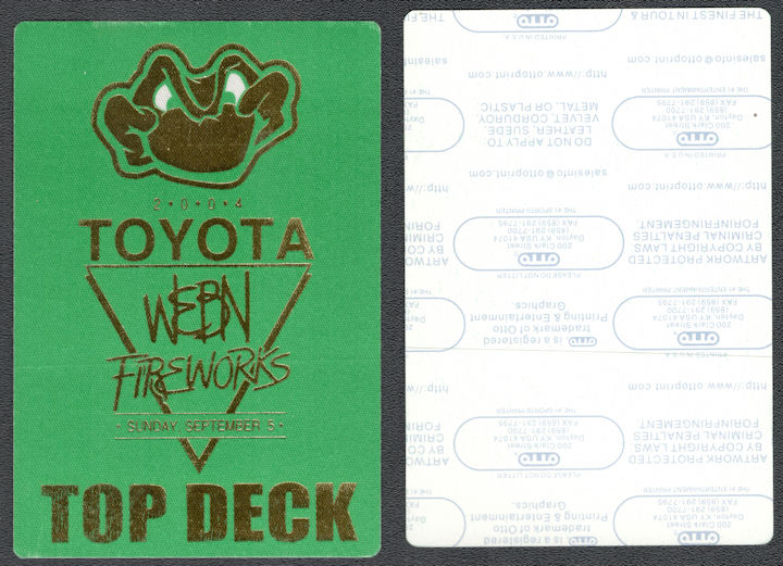 ##MUSICBP1141 - 2004 Toyota/WEBN Cincinnati Fireworks OTTO Cloth Souvenir Top Deck Pass