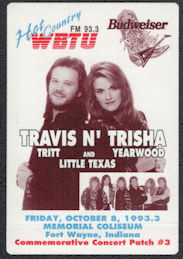 ##MUSICBP1086 - Travis Tritt and Trisha Yearwood  OTTO Cloth Radio Pass from a Concert at Memorial Coliseum in 1993