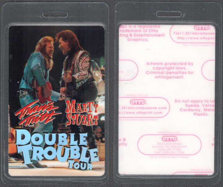 ##MUSICBP2015 - Travis Tritt and Marty Stuart Laminated OTTO Backstage Pass from the 1996 "Double Trouble" Tour