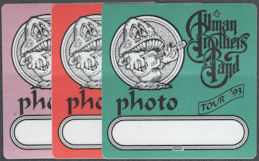 ##MUSICBP2098 - Set of 3 The Allman Brothers Band Cloth OTTO Photo Passes from the 1993 Anything Goes Tour