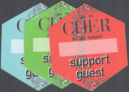 ##MUSICBP2088 - Group of 3 Cher OTTO Cloth Support Guest Pass from the 1999 Do You Believe Tour