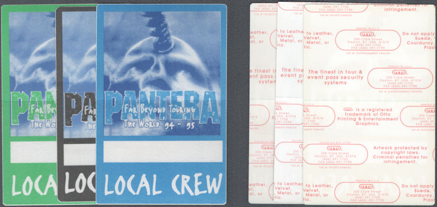 ##MUSICBP2074  - Group of 3 Different Very Rare OTTO Cloth Local Crew Backstage Passes from the Pantera 1994-95 Far Beyond Tour