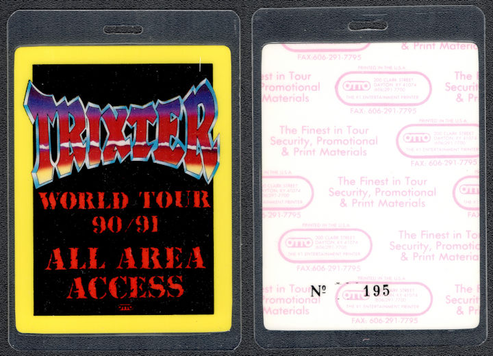 ##MUSICBP1217 -  Trixter Numbered OTTO Laminated Backstage All Access Pass the 1990/91 Cherry Pie World Tour