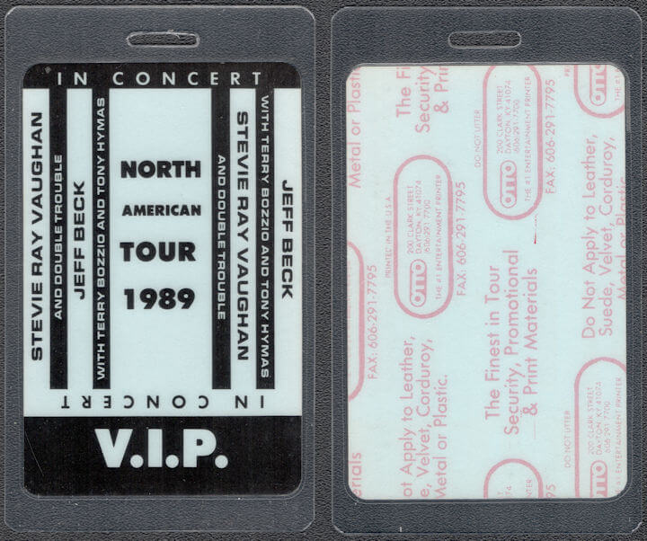 ##MUSICBP1794 - Stevie Ray Vaughan and Jeff Beck OTTO Laminated VIP Pass from the 1989 North American Tour