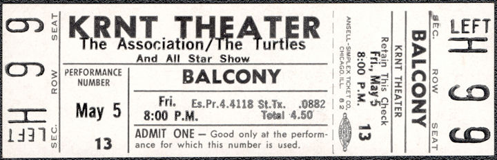 ##MUSICBPT0058 - 1967 The Association/The Turtles Ticket from the KRNT Theater