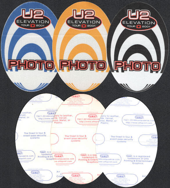 ##MUSICBP0644 - Group of 3 U2 OTTO Cloth Backstage Photo Passes from the 2001 Elevation Tour