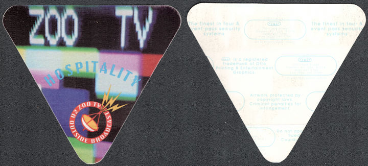 ##MUSICBP1356 -  Group of 12 U2 OTTO Cloth Hospitality Passes from the 1992-1993 Zoo TV Tour