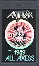 ##MUSICBP2106  - Anthrax OTTO Laminated All Axess Pass from the 1989 Euphoria Tour