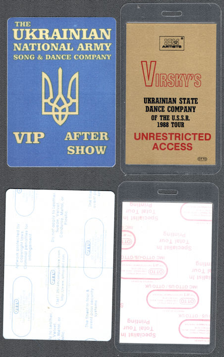 ##MUSICBP1392 - Pair of 1988 and 1997 Ukrainian Dance Company OTTO Cloth and Laminated Passes 