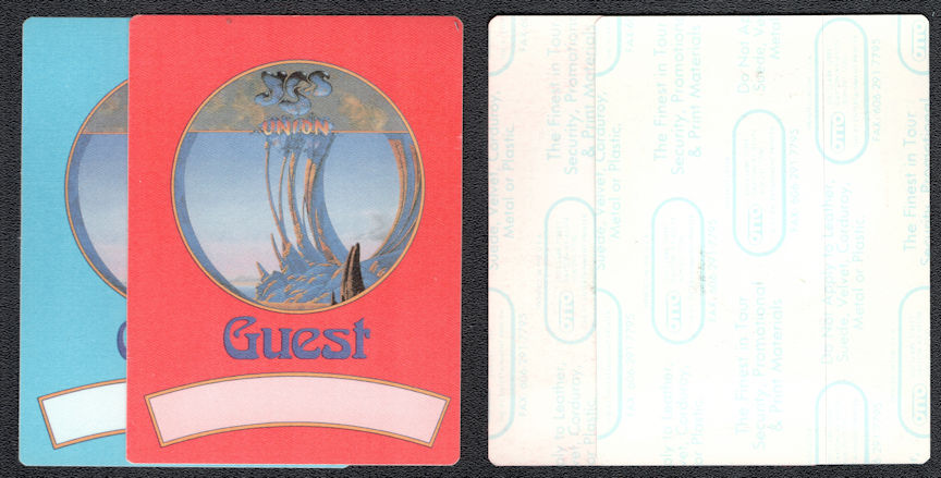 ##MUSICBP1212 - Pair of Yes OTTO Cloth Backstage Guest Passes from the 1991 Union Tour