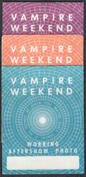 ##MUSICBP1106 - Set of 3 Vampire Weekend OTTO Working, After Show, Photo Pass from the 2010 Contra Tour