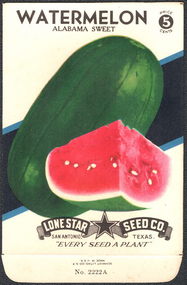#CE083 - Brightly Colored Alabama Sweet Watermelon Lone Star 5¢ Seed Pack - As Low As 50¢ each