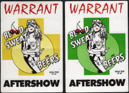 ##MUSICBP0642 - Pair of WARRANT OTTO Cloth Backstage After Show Passes from the 1991/92 Blood Sweat and Beers Tour