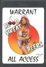 ##MUSICBP0753 - WARRANT Laminated All Accesss OTTO Backstage Pass from the 1991/92 Blood Sweat and Beers Tour